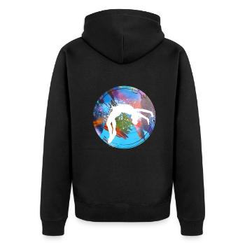 rhönrad,rad,tuniererin, sportlerin,bunt,graffiti - Unisex Premium Bio Zip Hoodie - Schwarz - Hinten - Nico (187cm)