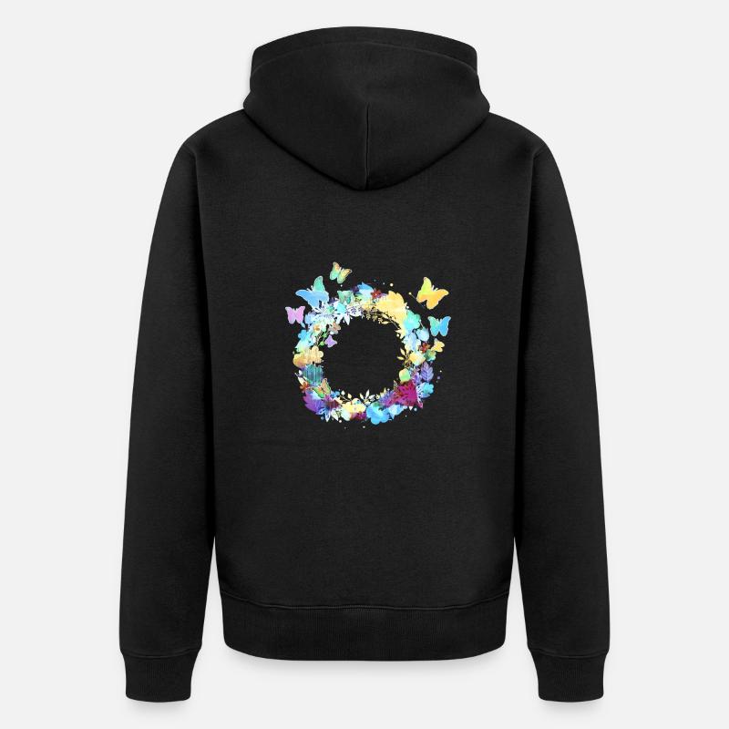couronne de fleurs,vide, couronne,fleurs,papillons - Veste à capuche bio Premium Unisexe - noir