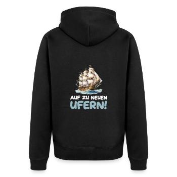 Auf zu neuen Ufern Segeln Segelschiff - Unisex Premium Bio Zip Hoodie - Schwarz - Hinten - Nico (187cm)