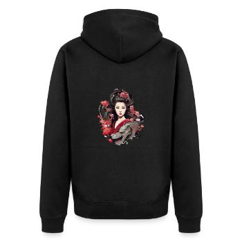 Japan Tradition Japanisch Kultur Frau - Unisex Premium Bio Zip Hoodie - Schwarz - Hinten - Nico (187cm)