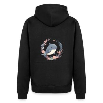 Niedlicher Wal Blumen Blauwal für einen Orca - Unisex Premium Bio Zip Hoodie - Schwarz - Hinten - Nico (187cm)