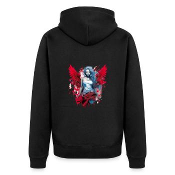 Frau mit Engelsflügel Engel Esoterik Flügel - Unisex Premium Bio Zip Hoodie - Schwarz - Hinten - Nico (187cm)