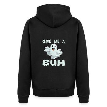 Niedliches Gespenst Geist Give Me A Buh - Unisex Premium Bio Zip Hoodie - Schwarz - Hinten - Nico (187cm)