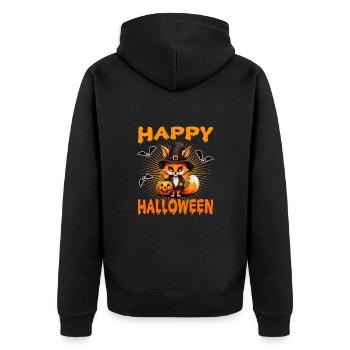 Pumpkin Fuchs Kürbis Halloween - Unisex Premium Bio Zip Hoodie - Schwarz - Hinten - Nico (187cm)