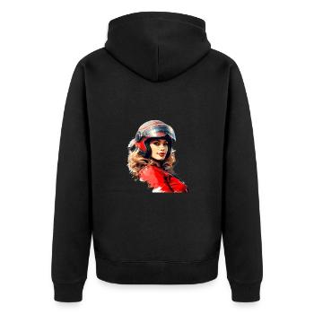 Motorradfahrerin für eine Motorradfahrerin - Unisex Premium Bio Zip Hoodie - Schwarz - Hinten - Nico (187cm)