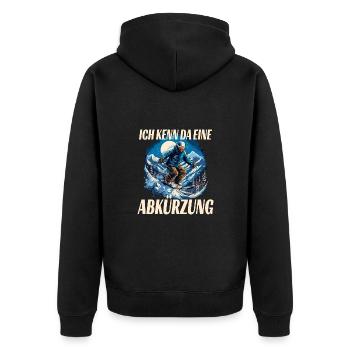 Skifahren Abkürzung Abseits der Piste Winterspaß - Unisex Premium Bio Zip Hoodie - Schwarz - Hinten - Nico (187cm)