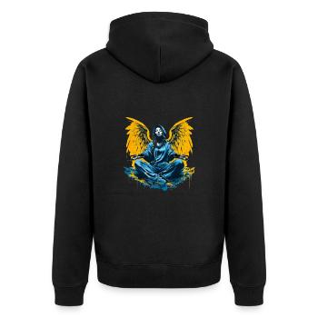 Frau mit Engelsflügel Engel Esoterik Flügel - Unisex Premium Bio Zip Hoodie - Schwarz - Hinten - Nico (187cm)