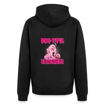 Boo-Tiful In Pink And Pumpkin Spice für Frauen - Unisex Premium Bio Zip Hoodie - Schwarz - Hinten - Nico (187cm)