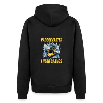 Paddle Faster I Hear Banjos - Unisex Premium Bio Zip Hoodie - Schwarz - Hinten - Nico (187cm)