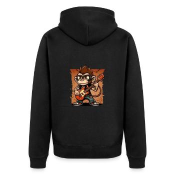 Affe Schimpanse spielt Acousitc Rock Gitarre - Unisex Premium Bio Zip Hoodie - Schwarz - Hinten - Nico (187cm)