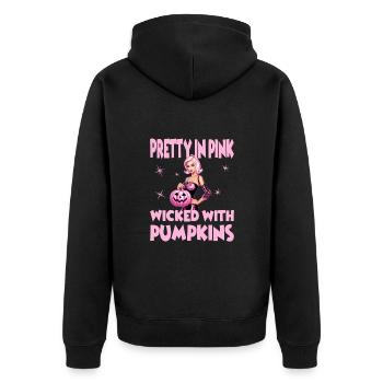 Pretty In Pink Wicked With Pumpkins für Frauen - Unisex Premium Bio Zip Hoodie - Schwarz - Hinten - Nico (187cm)