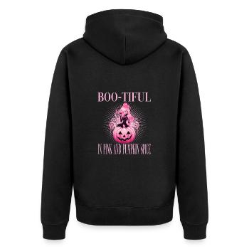Boo-Tiful In Pink And Pumpkin Spice für Frauen - Unisex Premium Bio Zip Hoodie - Schwarz - Hinten - Nico (187cm)