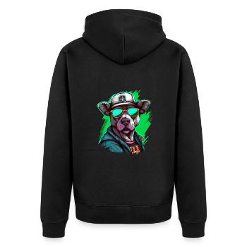 Streetart Hund Urban Rap Street - Unisex Premium Bio Zip Hoodie - Schwarz - Hinten - Nico (187cm)