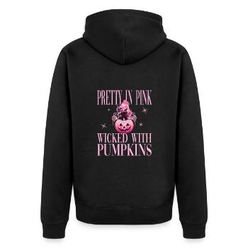 Pretty In Pink Wicked With Pumpkins für Frauen - Unisex Premium Bio Zip Hoodie - Schwarz - Hinten - Nico (187cm)