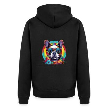 Französische Bulldogge Hund Mops - Unisex Premium Bio Zip Hoodie - Schwarz - Hinten - Nico (187cm)