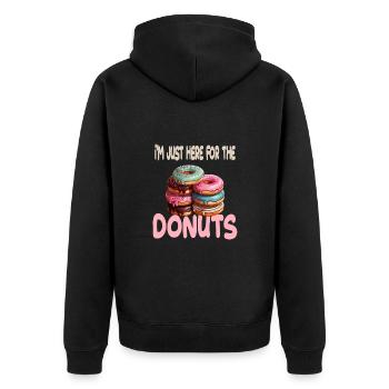I'm Just Here For The Donuts für einen - Unisex Premium Bio Zip Hoodie - Schwarz - Hinten - Nico (187cm)