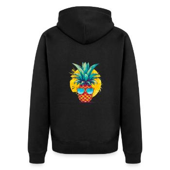 Lustige Ananas mit Sonnenbrille Frucht Tropisch - Unisex Premium Bio Zip Hoodie - Schwarz - Hinten - Nico (187cm)