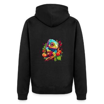Niedliches Chamäleon Leguan für - Unisex Premium Bio Zip Hoodie - Schwarz - Hinten - Nico (187cm)
