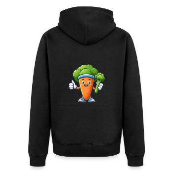 Sportliche Karotte Daumen hoch - Unisex Premium Bio Zip Hoodie - Schwarz - Hinten - Nico (187cm)