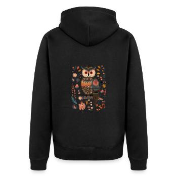 Niedliche Eule Vogel Federn Blumen Muster - Unisex Premium Bio Zip Hoodie - Schwarz - Hinten - Nico (187cm)