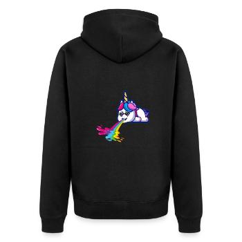 Puking Unicorn,Unicorn,Cool,Rainbow,Retro - Unisex Premium Organic Zip Hoodie - black - Back - Nico (187cm)