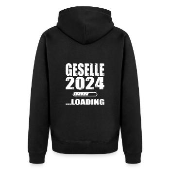 Geselle 2024 Loading Gesellenprüfung Bestanden - Unisex Premium Bio Zip Hoodie - Schwarz - Hinten - Nico (187cm)