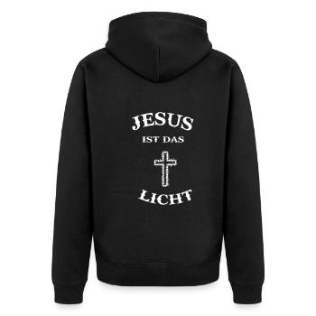 Jesus Kreuz Religion Christentum Messias Erlöser - Unisex Premium Bio Zip Hoodie - Schwarz - Hinten - Nico (187cm)