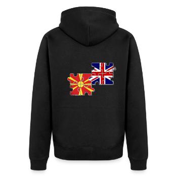 Nordmazedonien Großbritannien Flagge - Unisex Premium Bio Zip Hoodie - Schwarz - Hinten - Nico (187cm)