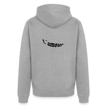 L`amour - Unisex Premium Bio Zip Hoodie - Grau meliert - Hinten - Nico (187cm)