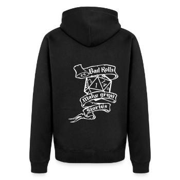 Bad Rolls RPG SPIEL - Unisex Premium Bio Zip Hoodie - Schwarz - Hinten - Nico (187cm)