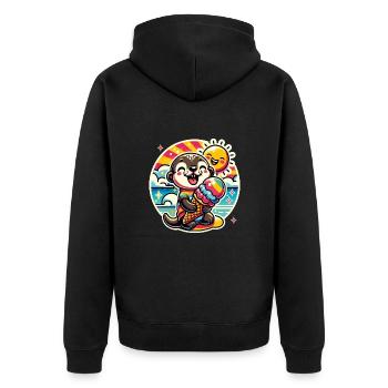 Hallo Sommer lustiger Otter mit großer Eistüte - Unisex Premium Bio Zip Hoodie - Schwarz - Hinten - Nico (187cm)