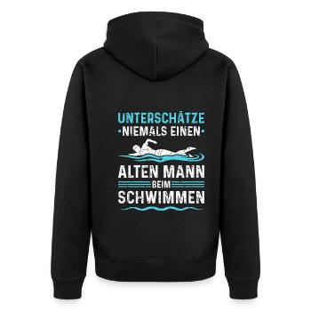 Wasserratte Bademeister Lustig Schwimm - Unisex Premium Bio Zip Hoodie - Schwarz - Hinten - Nico (187cm)