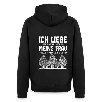 Pilzsammler Spruch Lustig Pilz - Unisex Premium Bio Zip Hoodie - Schwarz - Hinten - Nico (187cm)