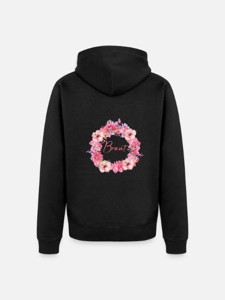 braut,blumen,blumenkranz,floral,magnolien - Unisex Premium Bio Zip Hoodie - Schwarz