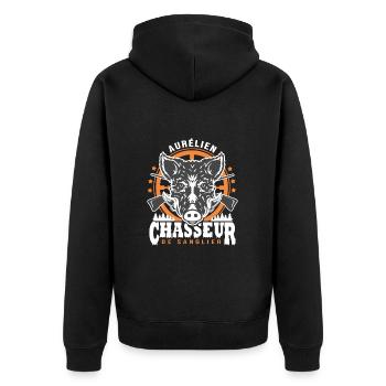 Aurélien chasseur de sanglier Humour Chasse - Veste à capuche bio Premium Unisexe - noir - Dos - Nico (187cm)