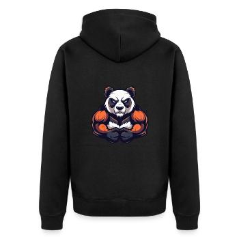 Panda Muskeln Fitness - Unisex Premium Bio Zip Hoodie - Schwarz - Hinten - Nico (187cm)