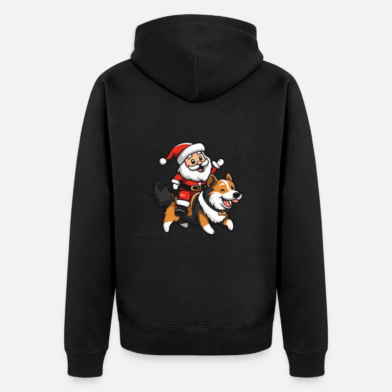 Border Collie Hund Weihnachtsmann - Unisex Premium Bio Zip Hoodie - Schwarz