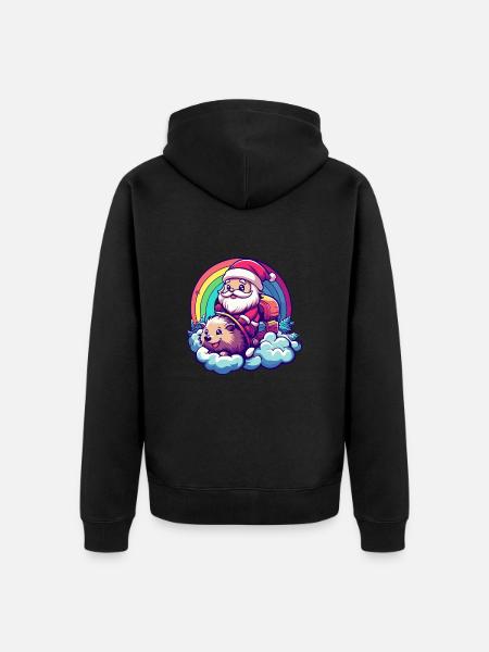 Igel Weihnachtsmann Regenbogen - Unisex Premium Bio Zip Hoodie - Schwarz