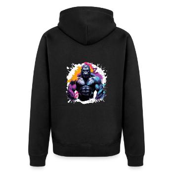 Gorilla Bodybuilding Beast - Unisex Premium Bio Zip Hoodie - Schwarz - Hinten - Nico (187cm)