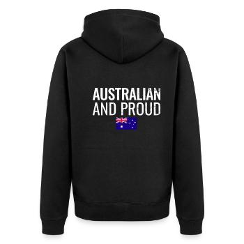 Australian And Proud Australian Flag - Unisex Premium Organic Zip Hoodie - black - Back - Nico (187cm)