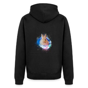 kaninchen ,hase, aquarell, Graffiti, Malerei,bunt - Unisex Premium Bio Zip Hoodie - Schwarz - Hinten - Nico (187cm)