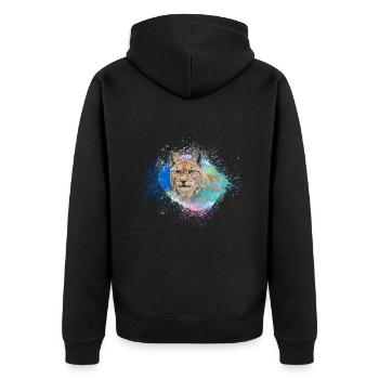 luchs,katze,malerei,aquarell,malerei - Unisex Premium Bio Zip Hoodie - Schwarz - Hinten - Nico (187cm)
