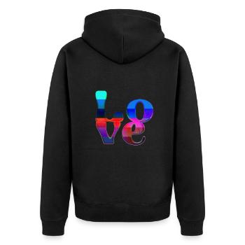lgbt,love,schrift,chrom,bunt,liebe - Unisex Premium Bio Zip Hoodie - Schwarz - Hinten - Nico (187cm)