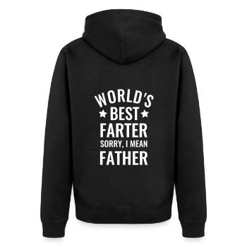Best Father Sayings Funny World's Best Farter - Unisex Premium Organic Zip Hoodie - black - Back - Nico (187cm)