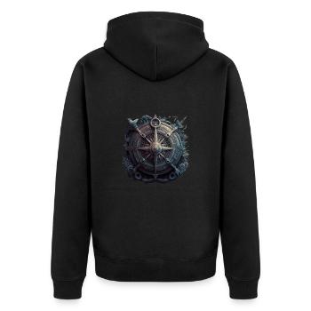 maritimer Anker mit coolen Segelkompass - Unisex Premium Bio Zip Hoodie - Schwarz - Hinten - Nico (187cm)