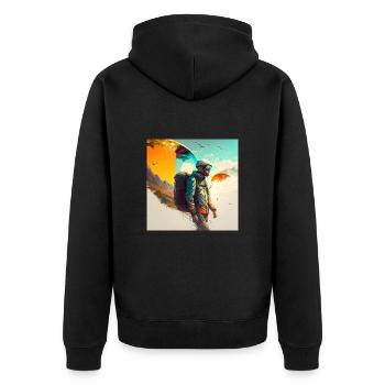 Gleitschirmflieger, Held der Lüfte! - Unisex Premium Bio Zip Hoodie - Schwarz - Hinten - Nico (187cm)