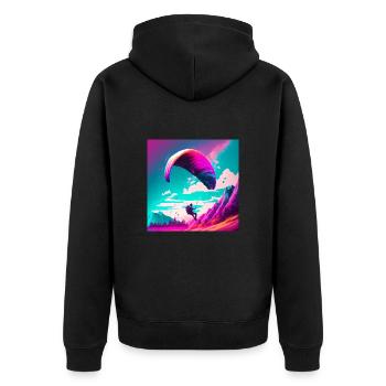 Paraglider im Retrowave Stil - Unisex Premium Bio Zip Hoodie - Schwarz - Hinten - Nico (187cm)