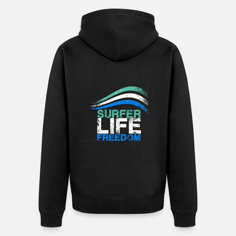 Surfer,Vie,Liberté,Surf,Vague,Rétro - Veste à capuche bio Premium Unisexe - noir