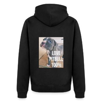 Pitbull Liebe - Unisex Premium Bio Zip Hoodie - Schwarz - Hinten - Nico (187cm)
