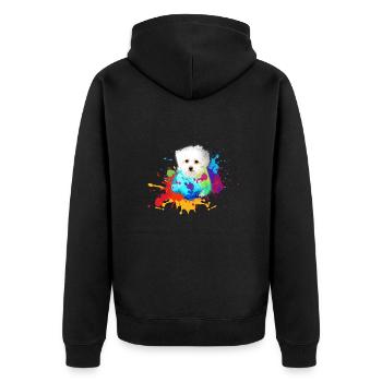 malteser ,hund ,bunt ,hund, Malerei,graffiti, - Unisex Premium Bio Zip Hoodie - Schwarz - Hinten - Nico (187cm)